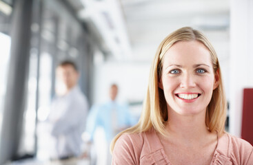 Portrait, intern and woman in office, confident and job experience for journalist, media and...