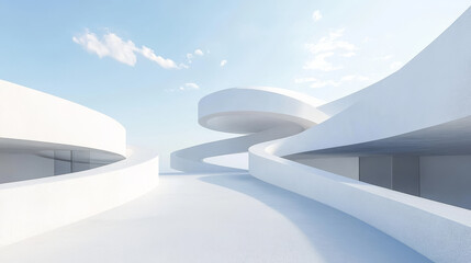 round modern abstract white architectural detail modern design 3d render illustration with sky