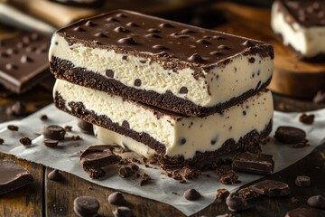 Creamy Cookie Delight: Chocolate-Dipped Ice Cream Bars with a Cool Vanilla Twist