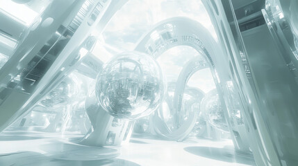 modern abstract white futuristic spheres balls 3d render illustration
