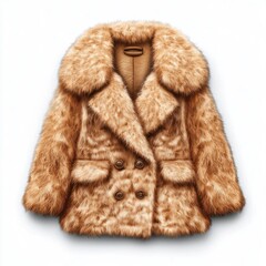 Fluffy faux fur coat with elegant buttons and warm lining, centered on a clean white background