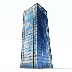 Obraz premium Futuristic transparent solar panel generating energy on a skyscraper, centered on a clean white background