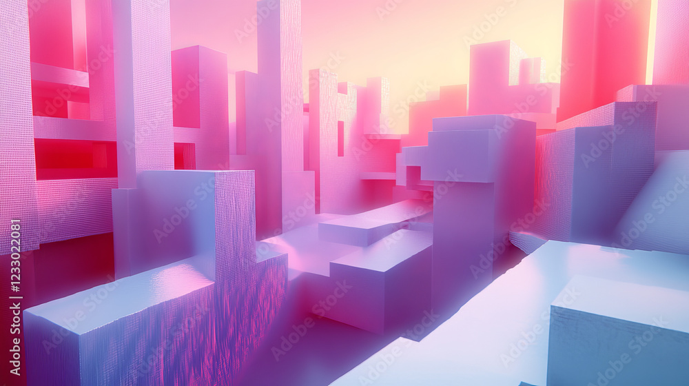 Poster abstract modern technology background rendering 3d illustration cubic mesh maze geometric design