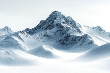 Fototapeta premium Snowy mountain peak and range in winter landscape