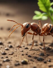 Closeup of an ant carrying food back to its nest, closeup, food