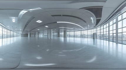 Spherical 360 degrees panorama projection, panorama in interior empty room in modern office building 3d rendering illustration
