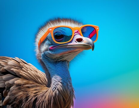 dodo bird in sunglasses with vibrant colors and available copy space for promotional text