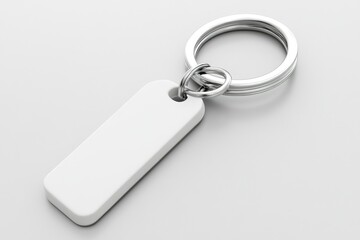 Blank Keyring Design. Three-Dimensional White Fob Isolated with Chain for Custom Labels