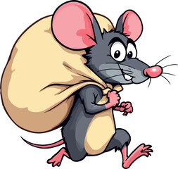 Cartoon mouse stealing a big sack running away