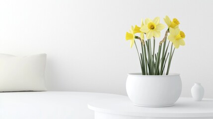 Yellow Daffodils in White Pot on White Table