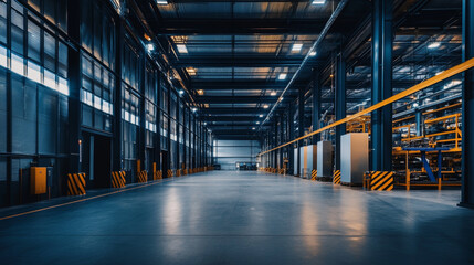 Fototapeta premium dark abstract concrete and soldered metal steel hangar hall industrial design 3d rendering futuristic lighting