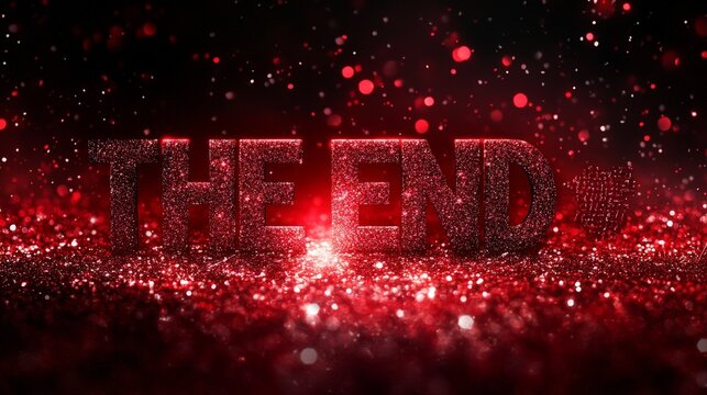 A glowing red metallic 'END' text on a dark background, evoking a cinematic sense of finality and suspense, ideal for dramatic endings.