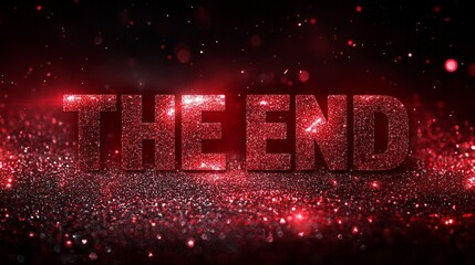 A glowing red metallic 'END' text on a dark background, evoking a cinematic sense of finality and suspense, ideal for dramatic endings.