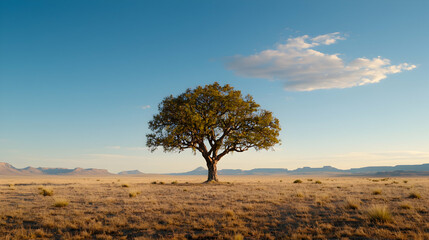 Obraz premium Lone tree desert landscape, sunset, peaceful