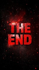 A glowing red metallic 'END' text on a dark background, evoking a cinematic sense of finality and suspense, ideal for dramatic endings.