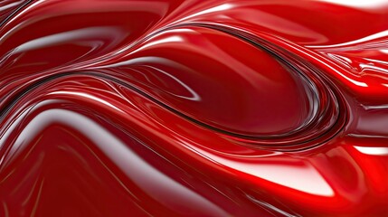 The texture of metal paintwork against a red background, showcasing car paint with reflections on the polished surface of red lacquer. 3D illustration