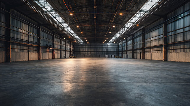 360 degree panorama of dark ware house hall grunge industrial design vr hdr style 3d render illustration