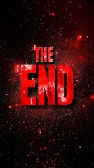 A glowing red metallic 'END' text on a dark background, evoking a cinematic sense of finality and suspense, ideal for dramatic endings.