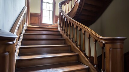 Old-fashioned staircase redesigned with sleek wooden steps and minimalist railings