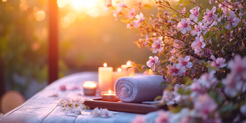 Massage Table Adorned with Fresh Flowers and Relaxing Ambiance