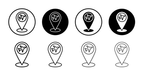 Airport location icon Outline thin set pack series