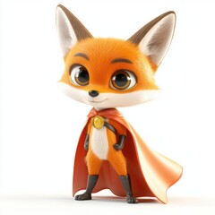 Obraz premium Little fox plush dressed as a superhero with a cape, isolated on a clean white background