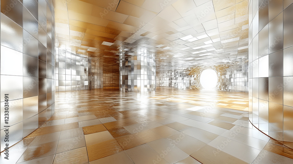 Poster 360 degree full panorama environment map of abstract cubic design with metallic technology surface b