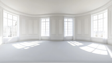 Fototapeta premium Full 360 degree equidistant equirectangular spherical panorama of white empty classic vintage studio interior 3d render illustration hdri hdr vr style