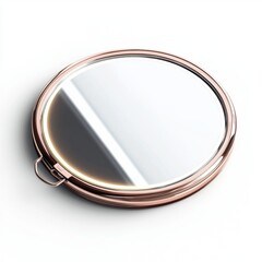 Luxury compact mirror with a sleek metallic frame and built-in LED light, isolated on a clean white background
