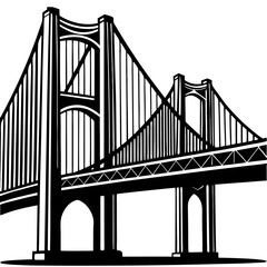 Verrazzano-Narrows Bridge California is one of the most famous bridges in the United States. Solid silhouette urban vector black and white PNG