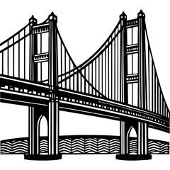 Verrazzano-Narrows Bridge California is one of the most famous bridges in the United States. Solid silhouette urban vector black and white PNG