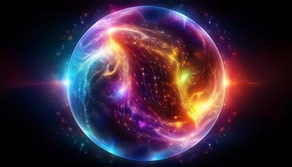 Obraz premium glowing colorful sphere light cosmic heartbeat pulsating light and energy in the universe the soul of the cosmos radiant sphere of energy and light transparent
