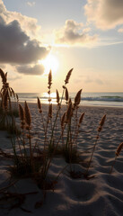 plants at the beach, dreamy atmosphere, with white tones