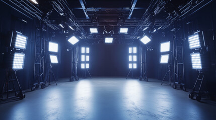 360 degree full panorama environment map of black minimalistic studio environment with bright lights and reflections 3d render illustration hdri hdr vr virtual reality. 3D Illustration