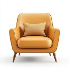 Fototapeta premium Modern minimalist armchair with a cozy throw pillow, placed on a bright white background