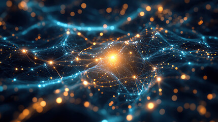 Futuristic Digital Neural Network with Glowing Connections