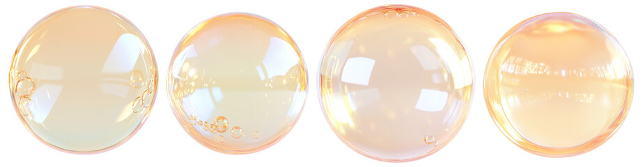 Light gold bubble set isolated on transparent background. PNG