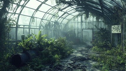Post-Apocalyptic Greenhouse with Overgrown Vegetation