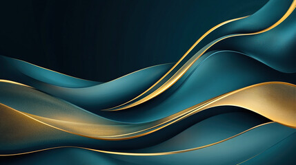 Elegant Abstract Wavy Teal and Gold Background