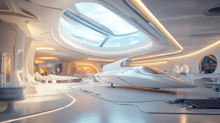 modern futuristic technology station space ship sci-fi laboratory. 3d render illustration