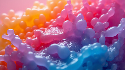 Translucent colorful psychedelic jelly shaped like air bubbles trapped in a fluid and mesmerizing movement