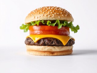 A delicious Mouth watering Hamburger with cheese. Template, Copy Space