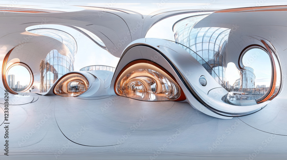 Aufkleber full 360 equirectangular spherical panorama futuristic technology building architecture 3d rendering