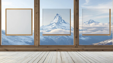 empty wooden frames with white canvas in art gallery exhibition with wood floor 3d render illustration