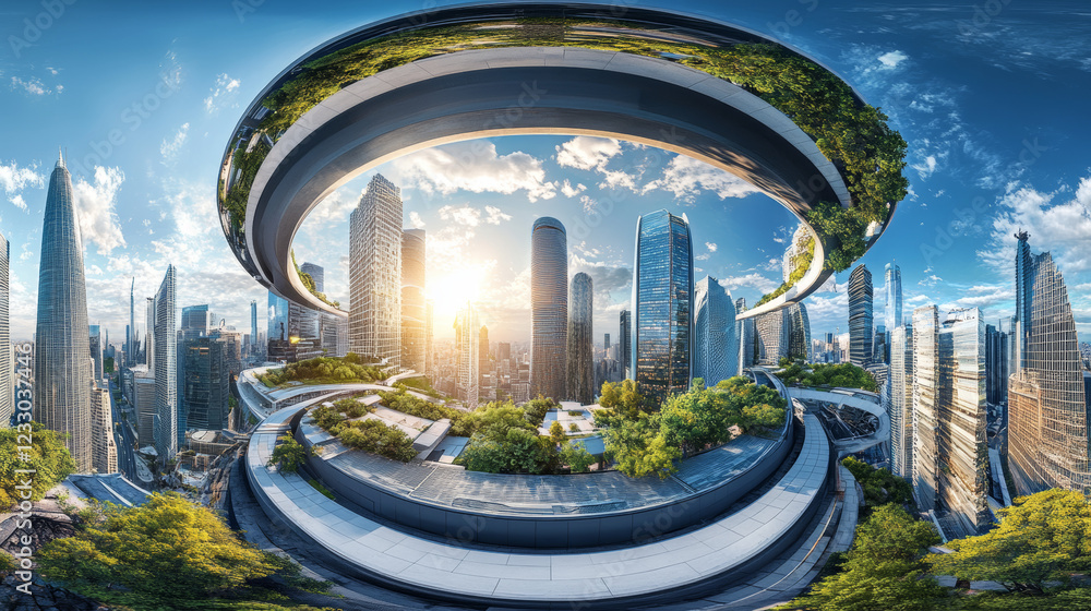 Aufkleber full 360 equirectangular spherical panorama view of modern futuristic technology building architectu
