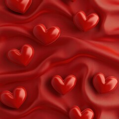 Soft red velvet background with subtle heart patterns, isolated on a clean red backdrop