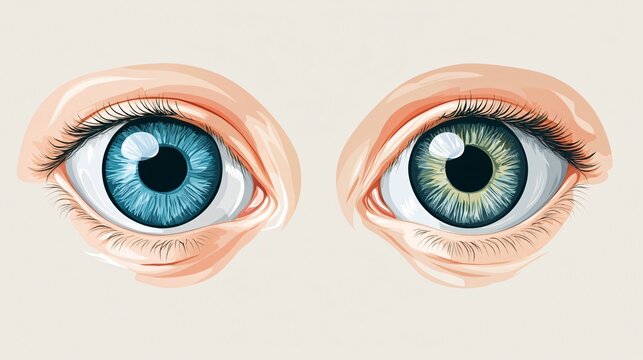 Color Blindness Comparison: Flat Vector Illustration of Normal and Color-Blind Eyes in a Professional Setting