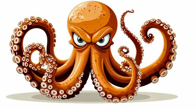 Cartoon octopus with a mischievous expression and curled tentacles in a lively art style