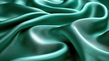Fototapeta premium Teal silk fabric draped with flowing folds, textured background