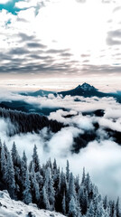 Majestic Mountain Landscape with Snowy Peaks and Cloudy Sky
